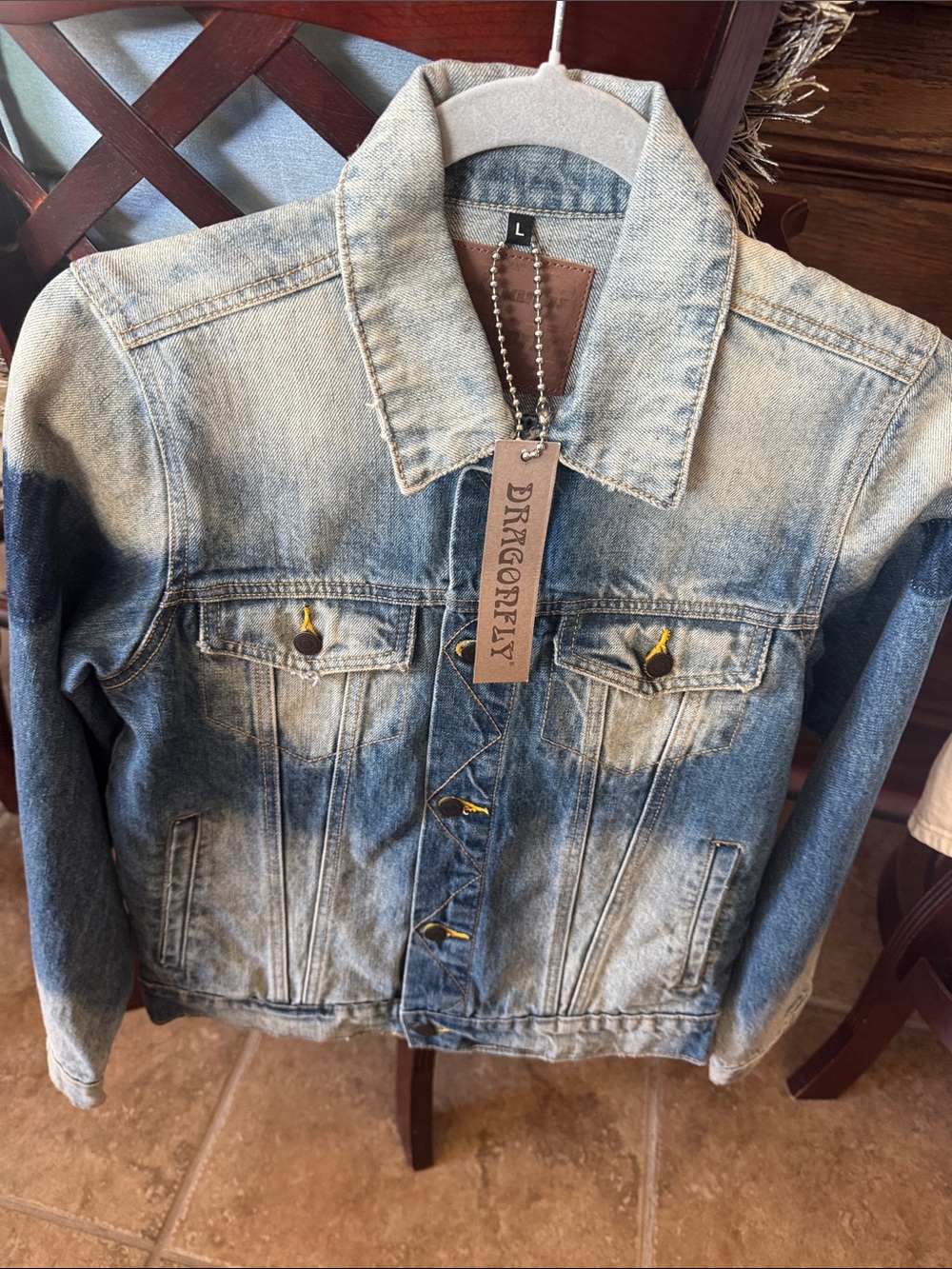 Dragonfly Distressed Light Wash Denim Jacket - Light Blue